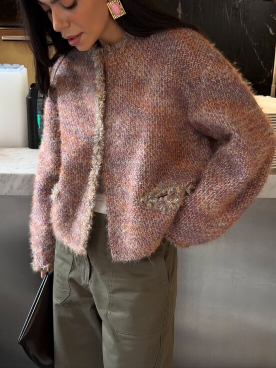 Jackets & Blazers - Soft Blended Pink-Mauve Knit Jacket - Women's Cozy Cardigan